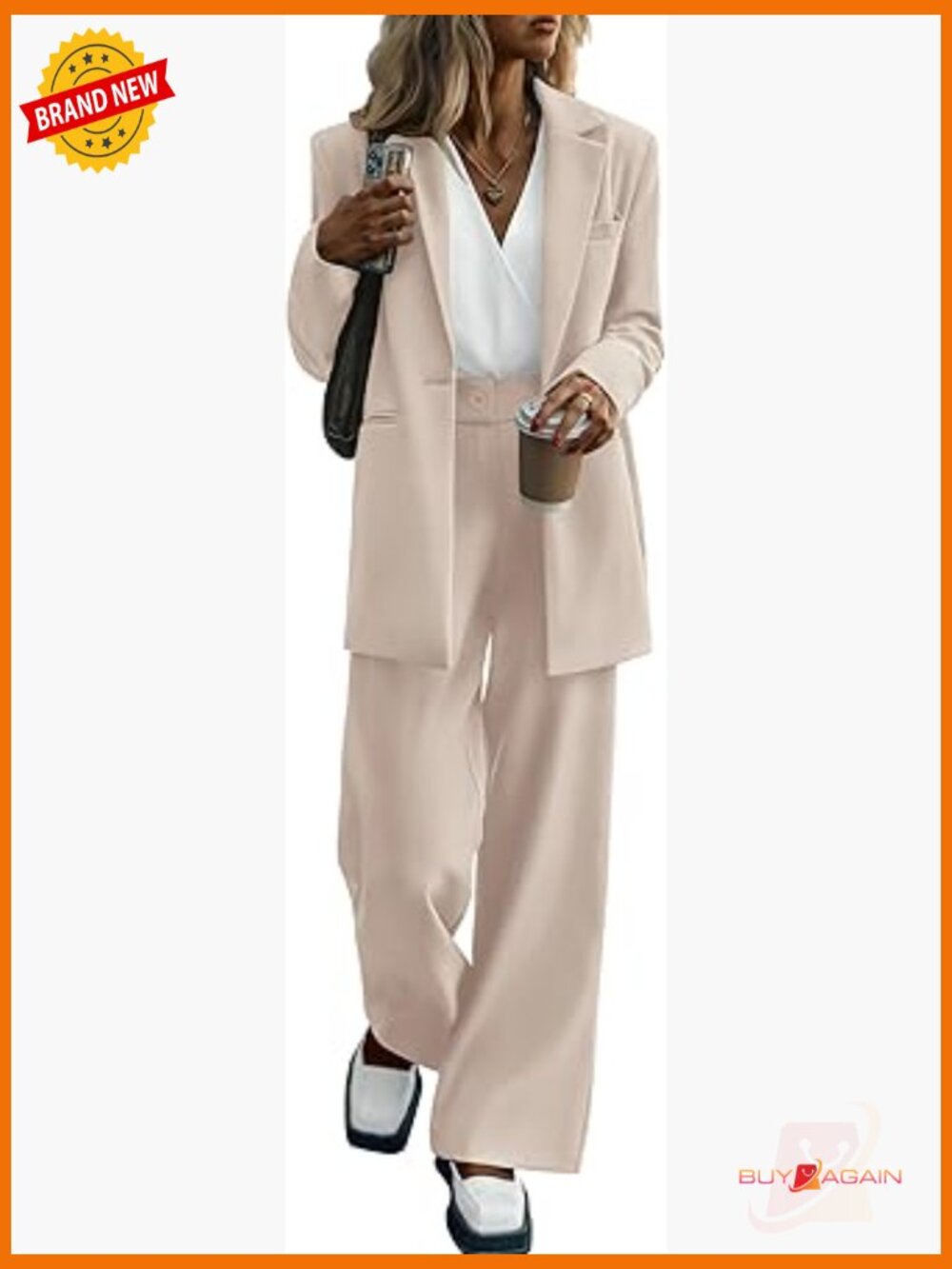 Dressy Two Piece Blazer and Wide Leg Pants Set Business Casual Office Suit